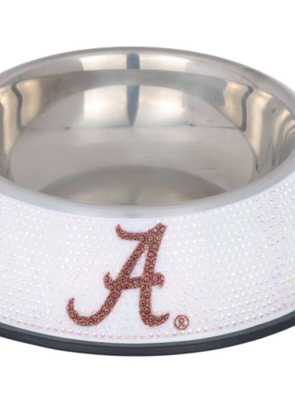University of Alabama Rhinestone White Stainless Steel Dog Bowl